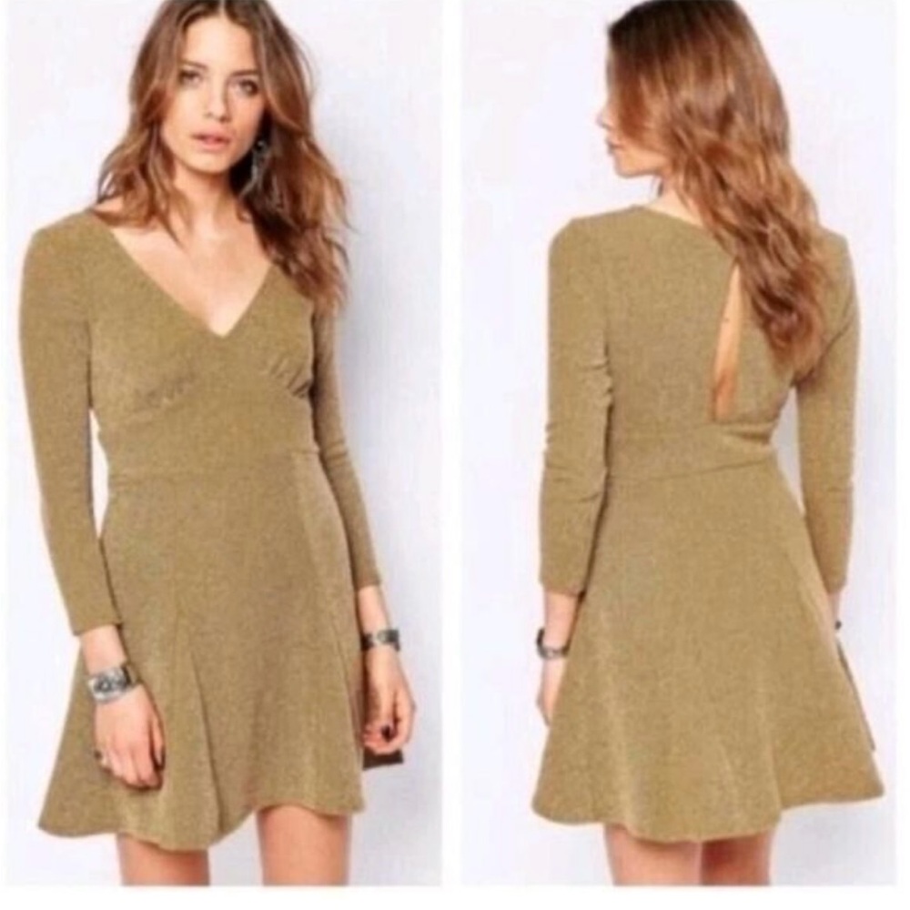 Free People Gold Long Sleeve Dress